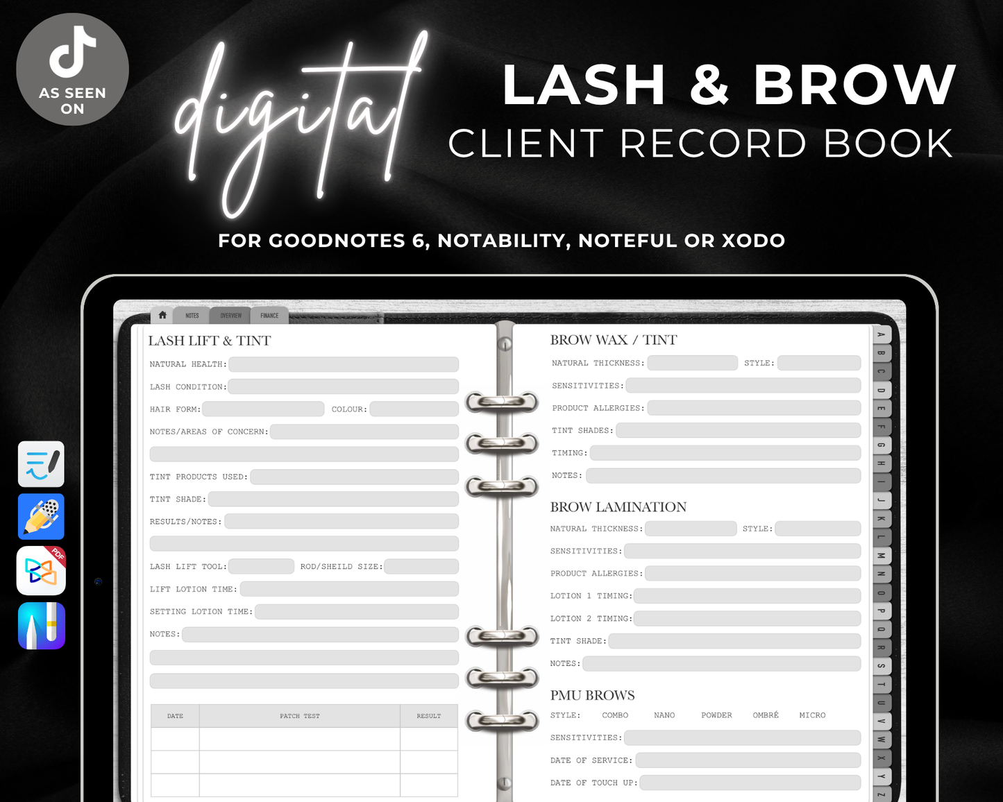 DIGITAL Lash & Brow Client Record Book