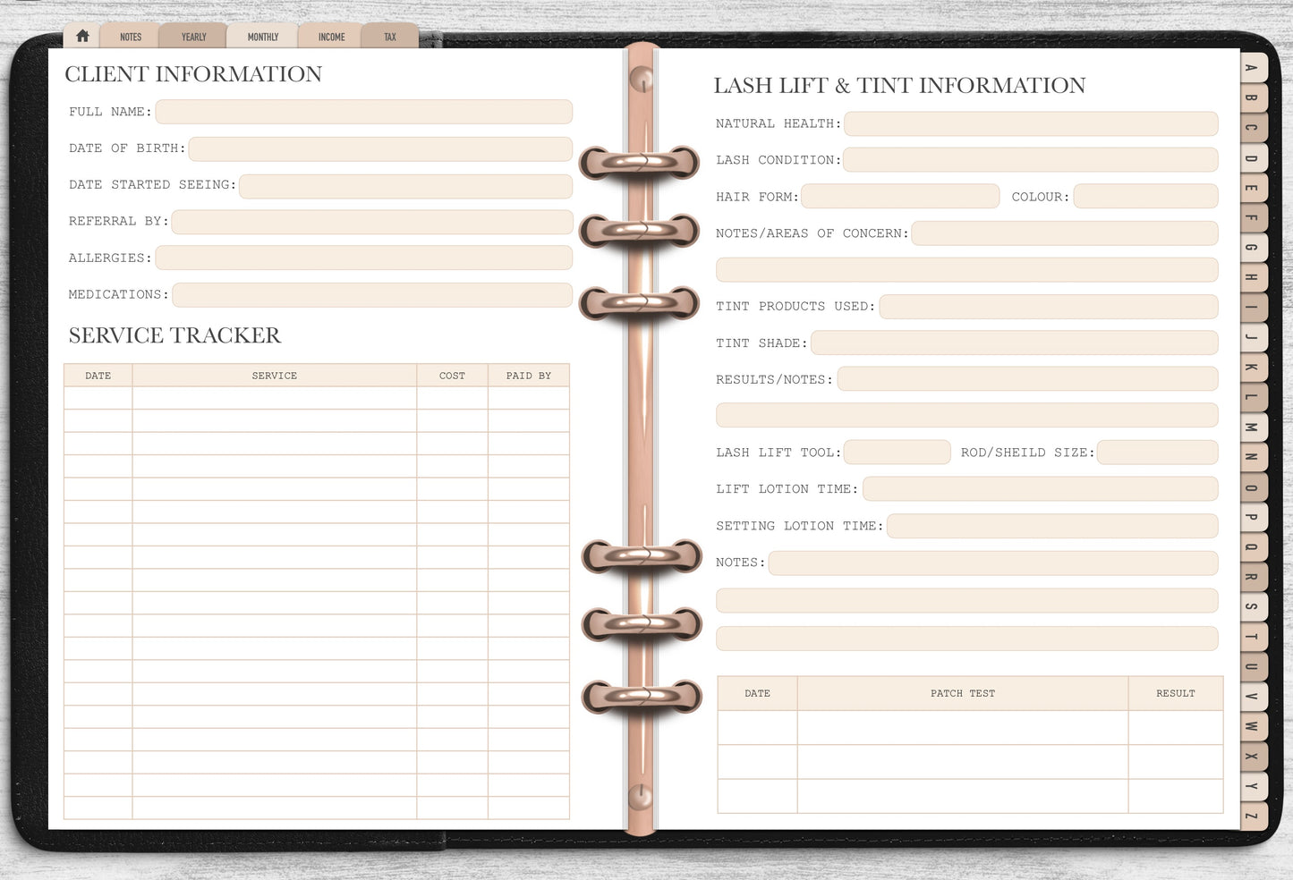DIGITAL Lash Lift & Tint Client Record Book