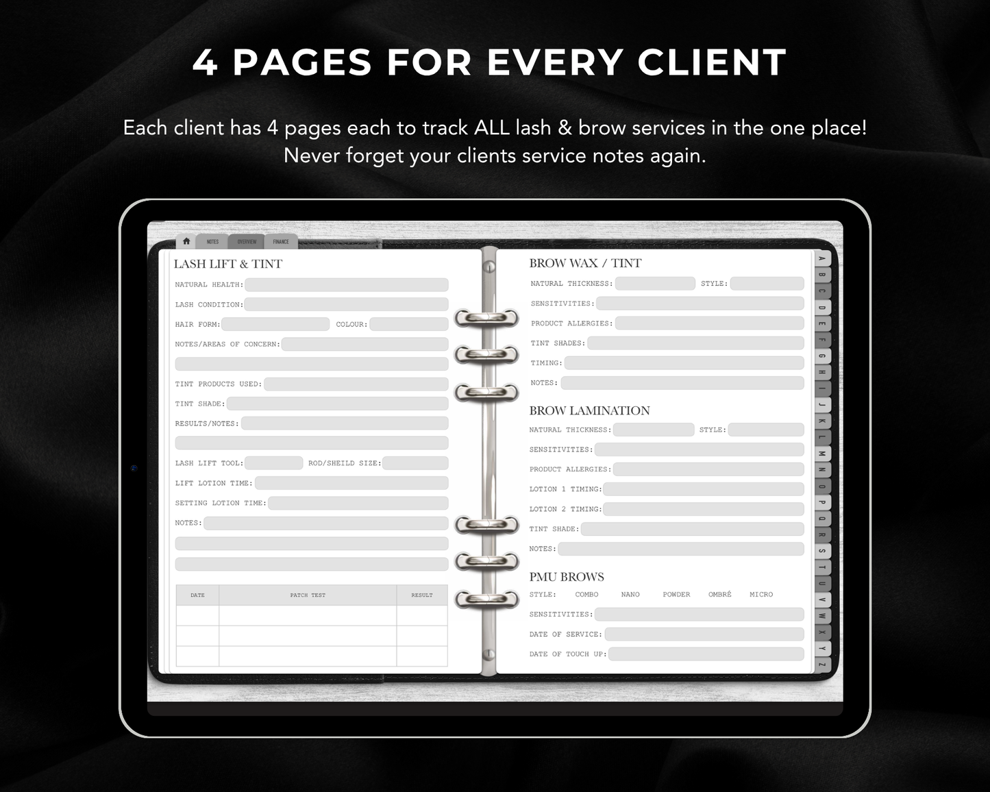 DIGITAL Lash & Brow Client Record Book