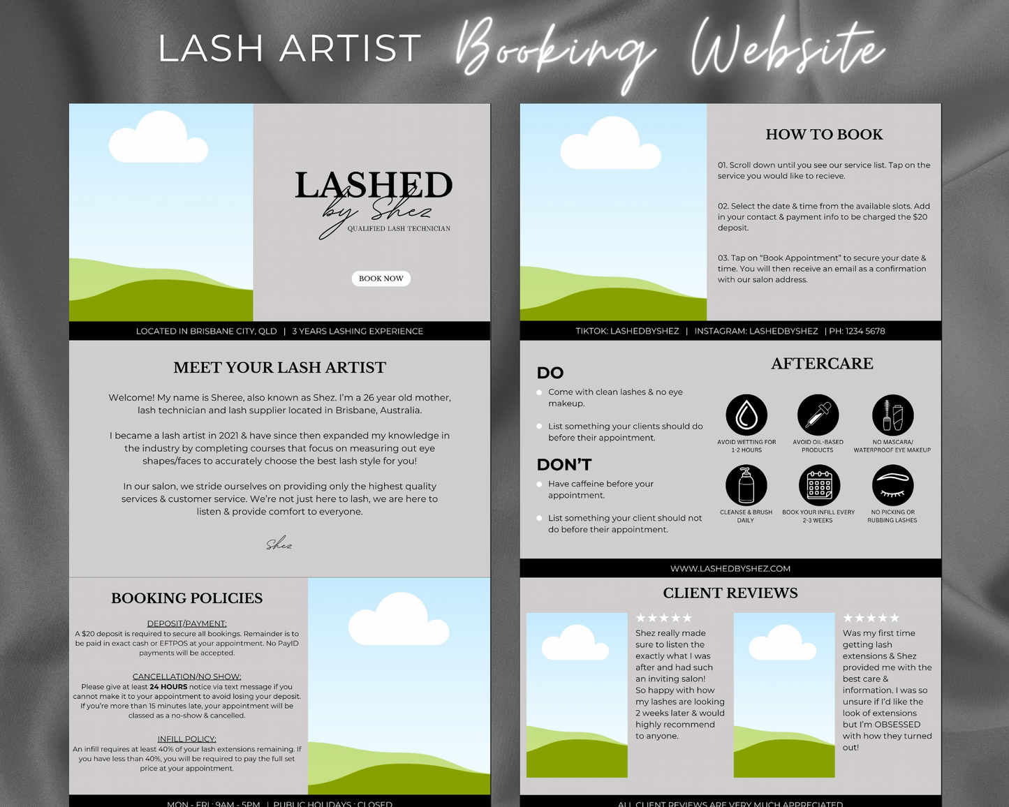 Lash Artist Square/Acuity Booking Website - Canva Template