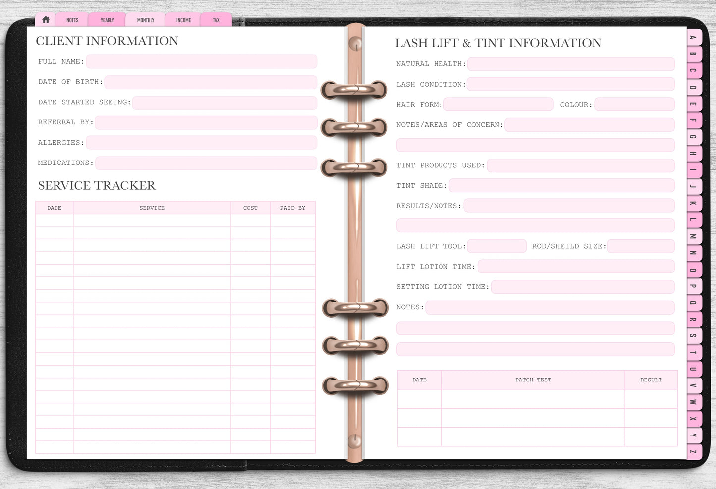 DIGITAL Lash Lift & Tint Client Record Book