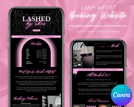 Lash Artist Square/Acuity Booking Website - Canva Template