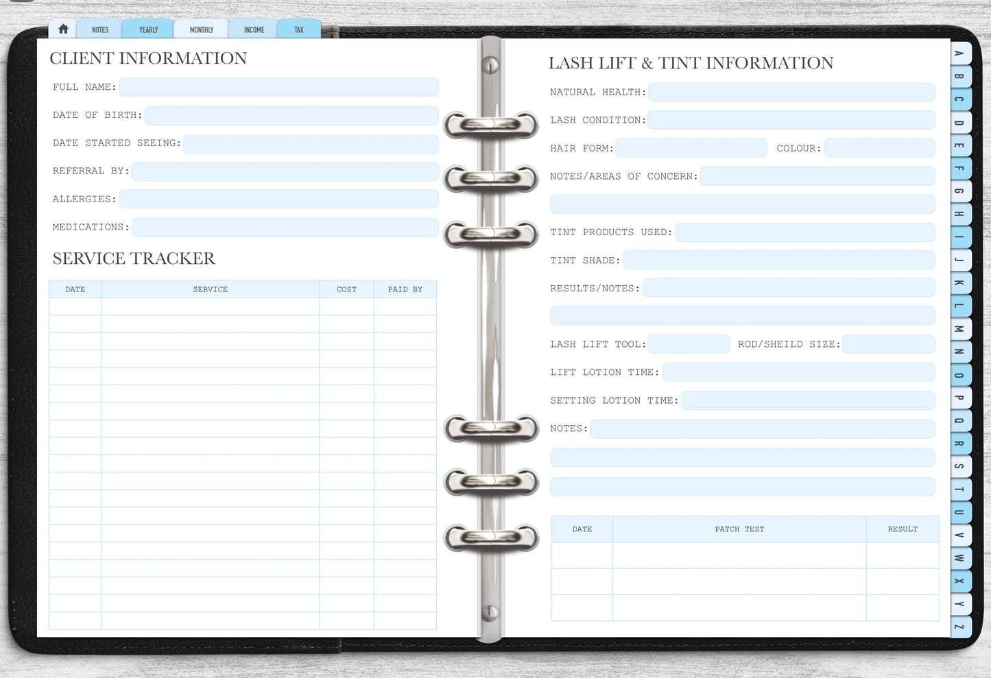 DIGITAL Lash Lift & Tint Client Record Book