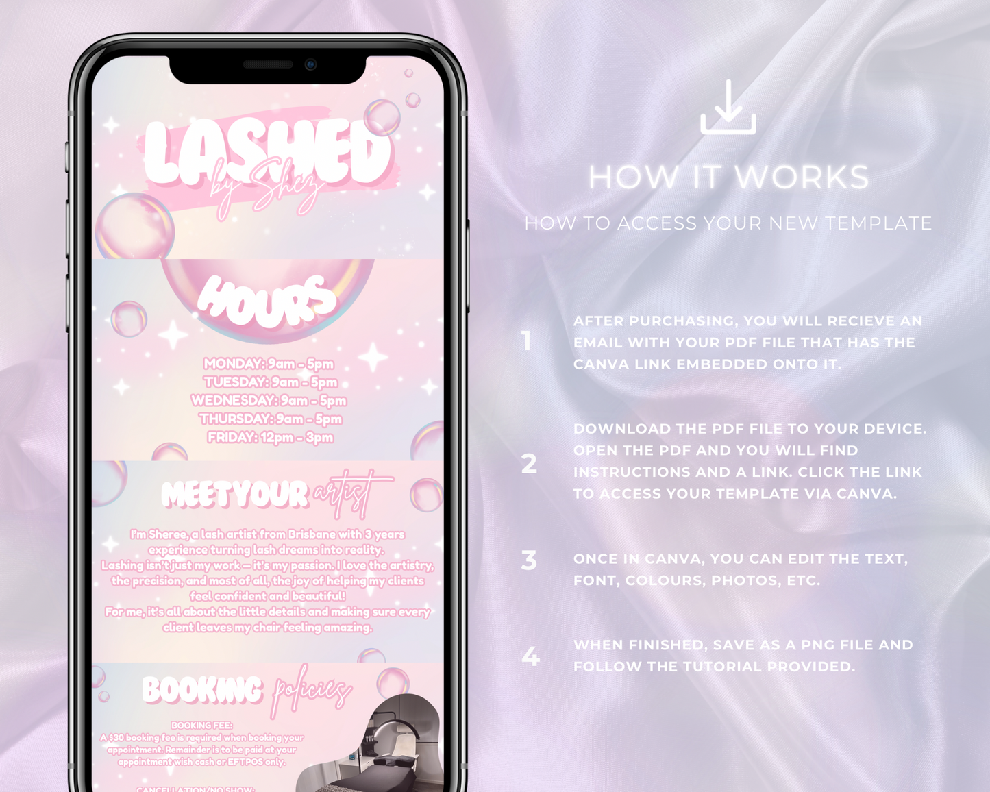 Lash Artist Square/Acuity Booking Website - Canva Template