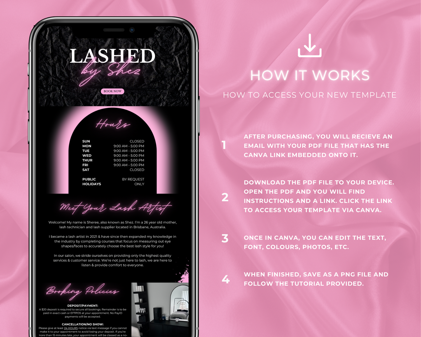 Lash Artist Square/Acuity Booking Website - Canva Template