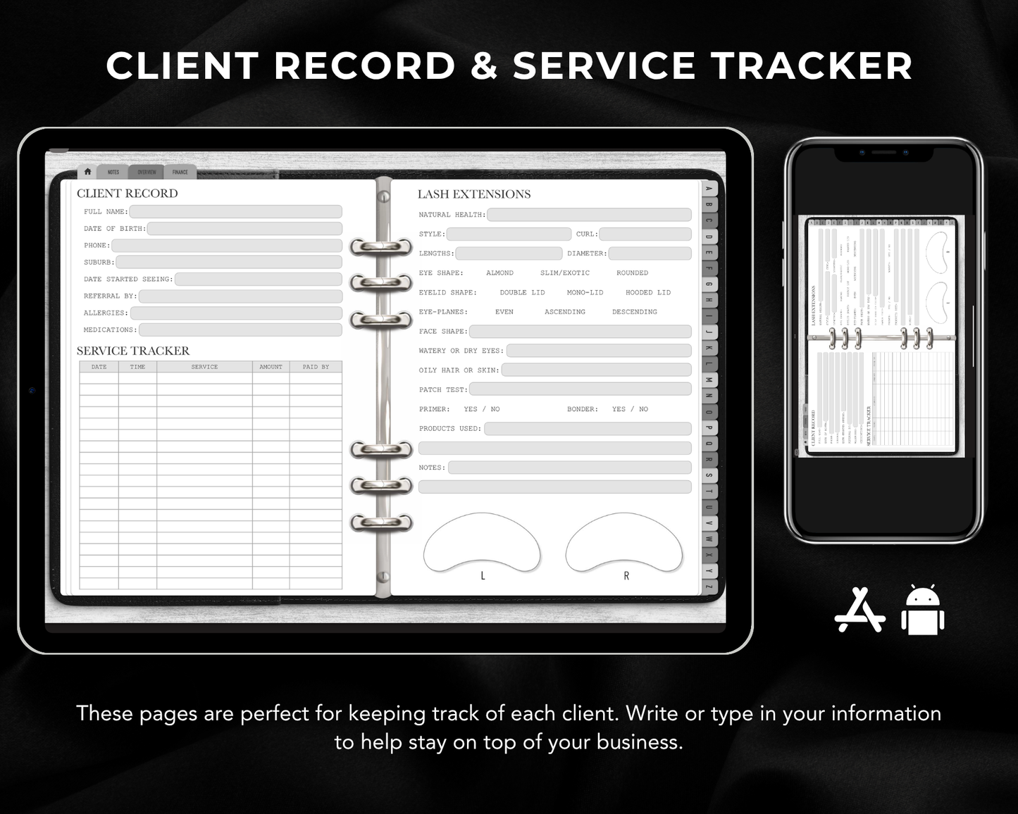 DIGITAL Lash & Brow Client Record Book