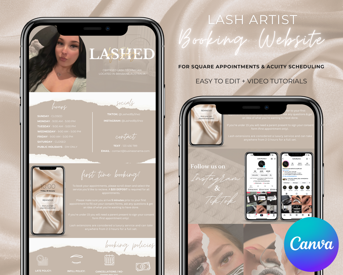 Lash Artist Square/Acuity Booking Website - Canva Template