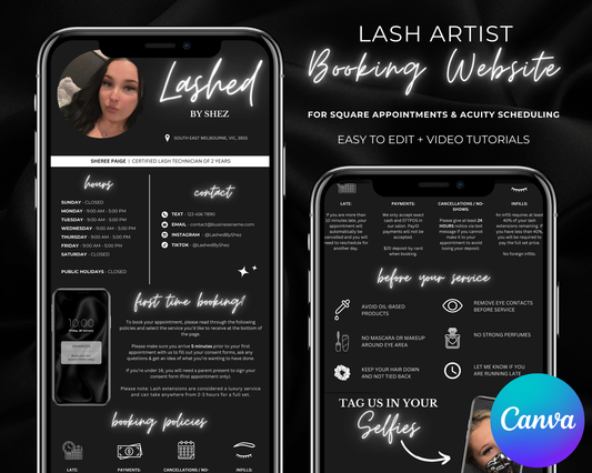 Lash Artist Square/Acuity Booking Website - Canva Template