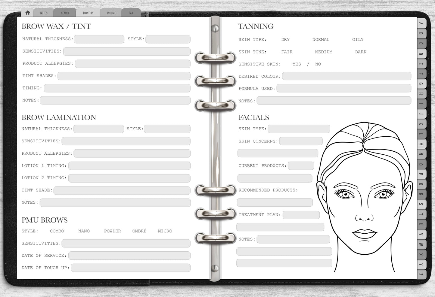 DIGITAL All-In-One Beauty Client Record Book
