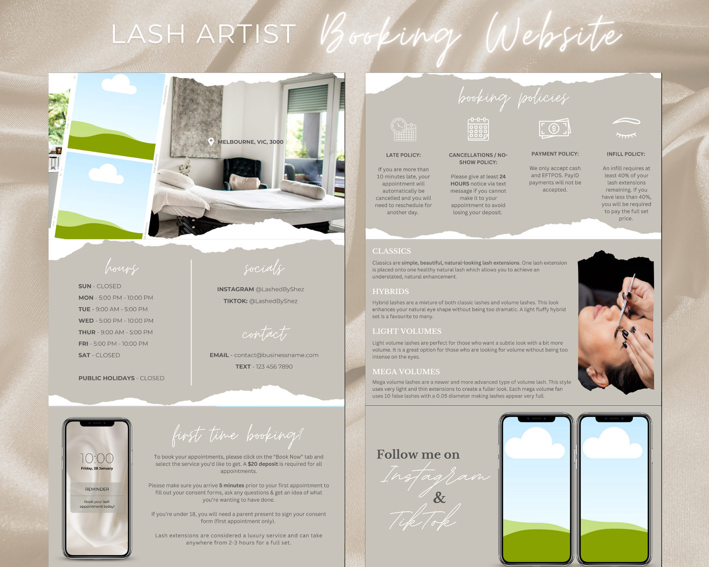 Lash Artist Square/Acuity Booking Website - Canva Template