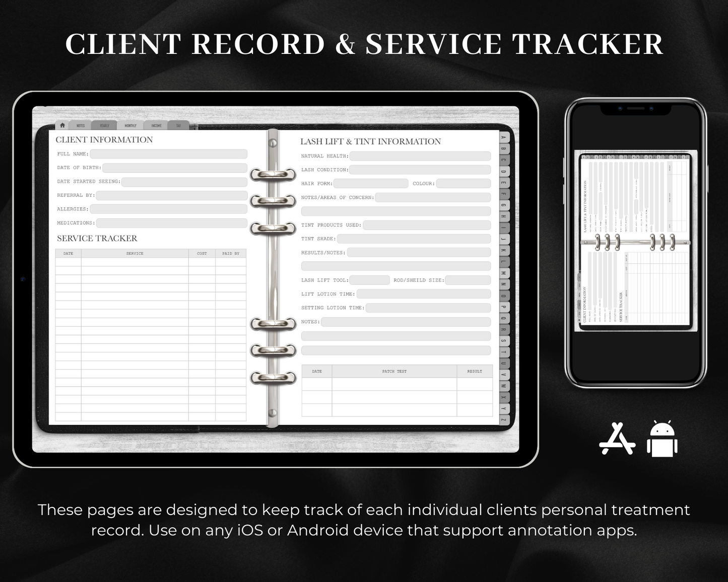 DIGITAL Lash Lift & Tint Client Record Book