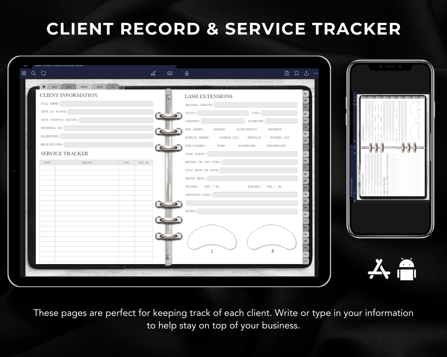 DIGITAL Lash Client Record Book