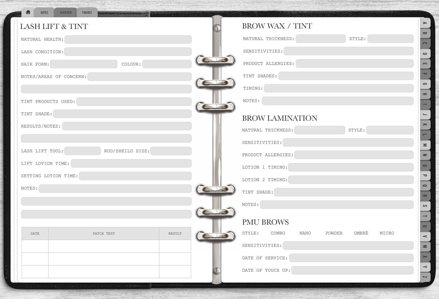 DIGITAL Lash & Brow Client Record Book