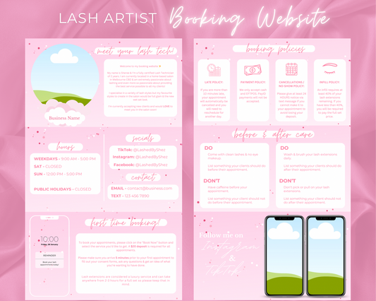 Lash Artist Square/Acuity Booking Website - Canva Template