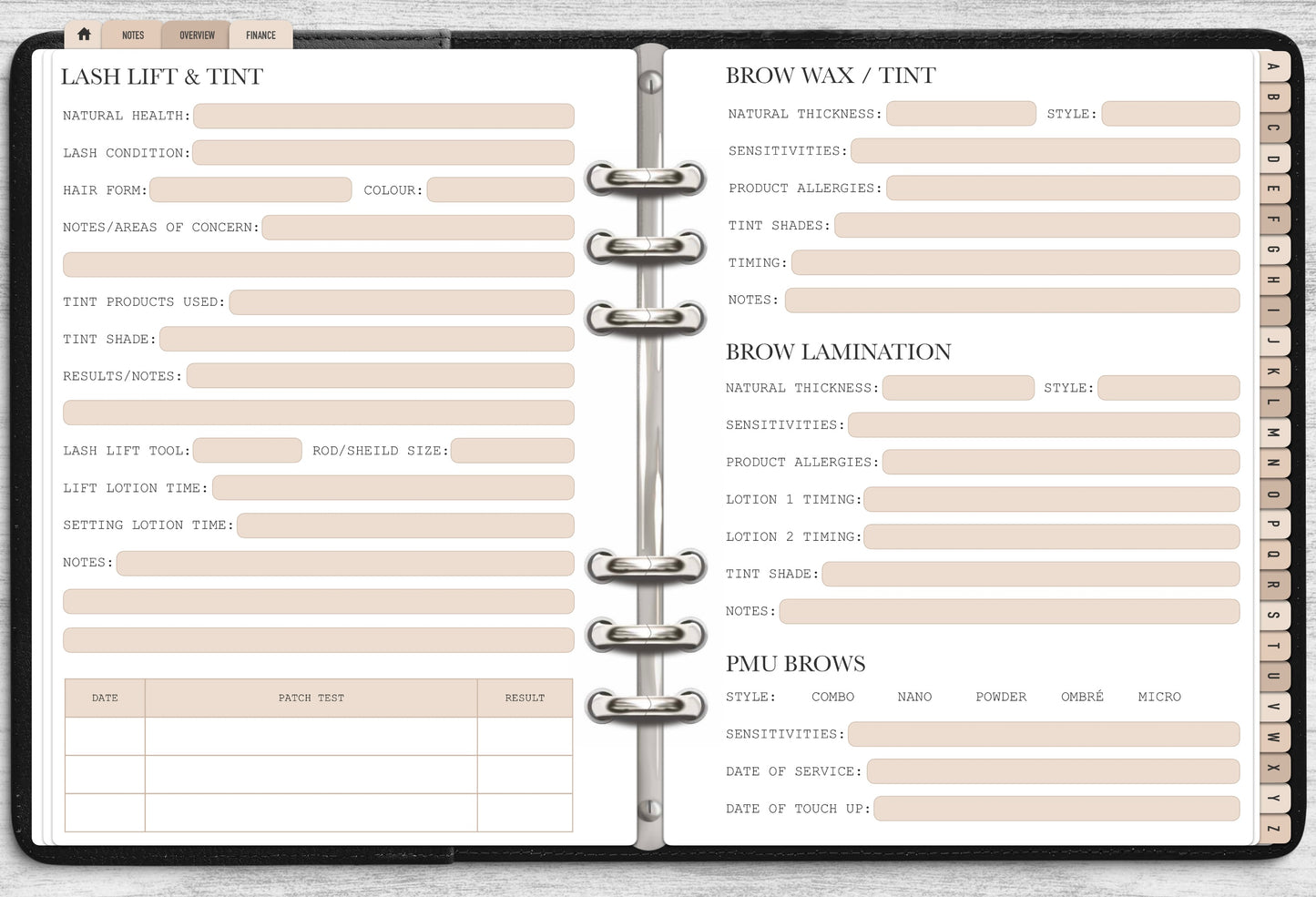 DIGITAL Lash & Brow Client Record Book