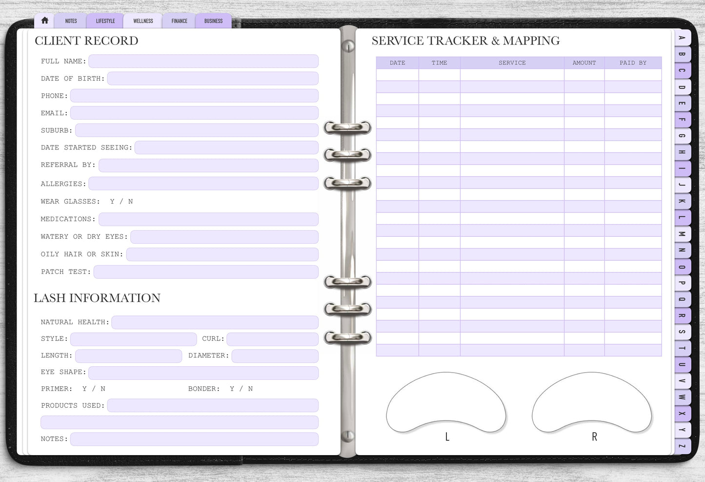 DIGITAL Ultimate Lash Client Record Book