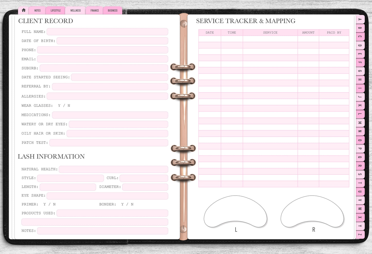 DIGITAL Ultimate Lash Client Record Book