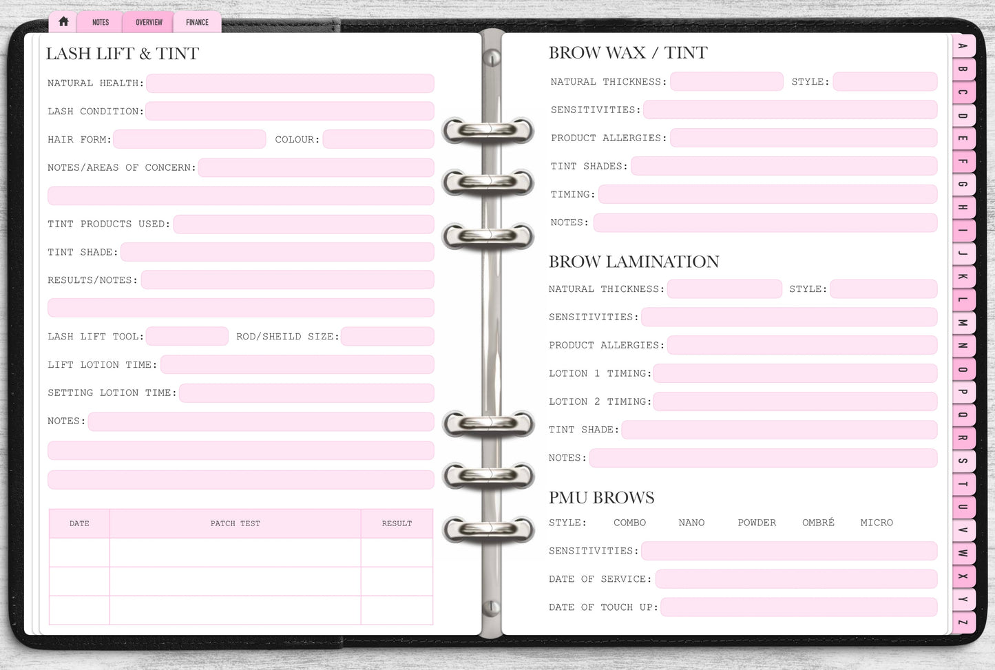 DIGITAL Lash & Brow Client Record Book