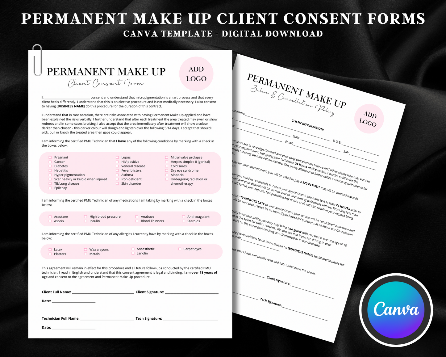 PMU Artist Client Consent Forms (2 PGS) - Canva Template