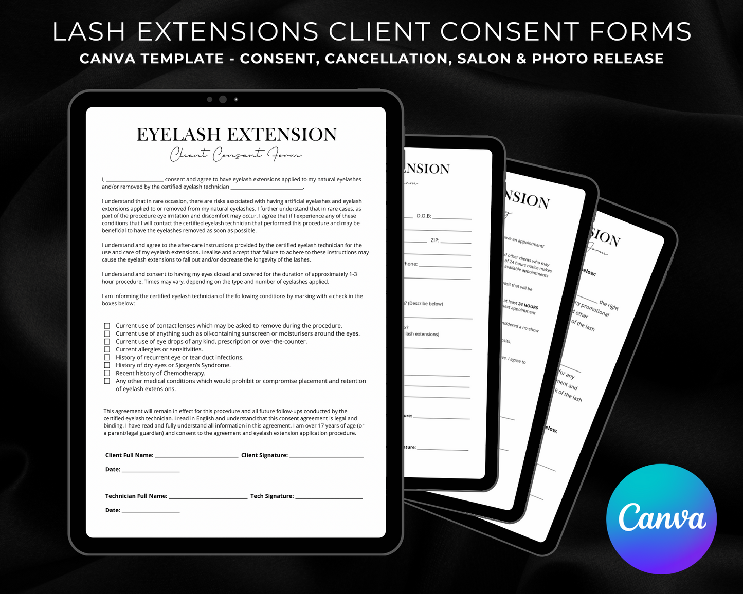 Eyelash Extensions Client Consent Forms - Canva Template