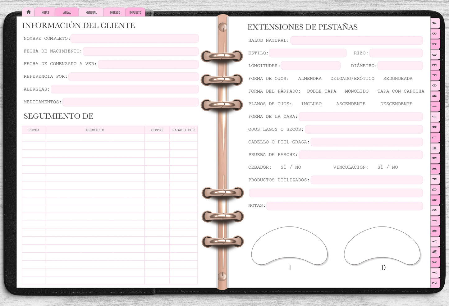 DIGITAL Lash Client Record Book (SPANISH)