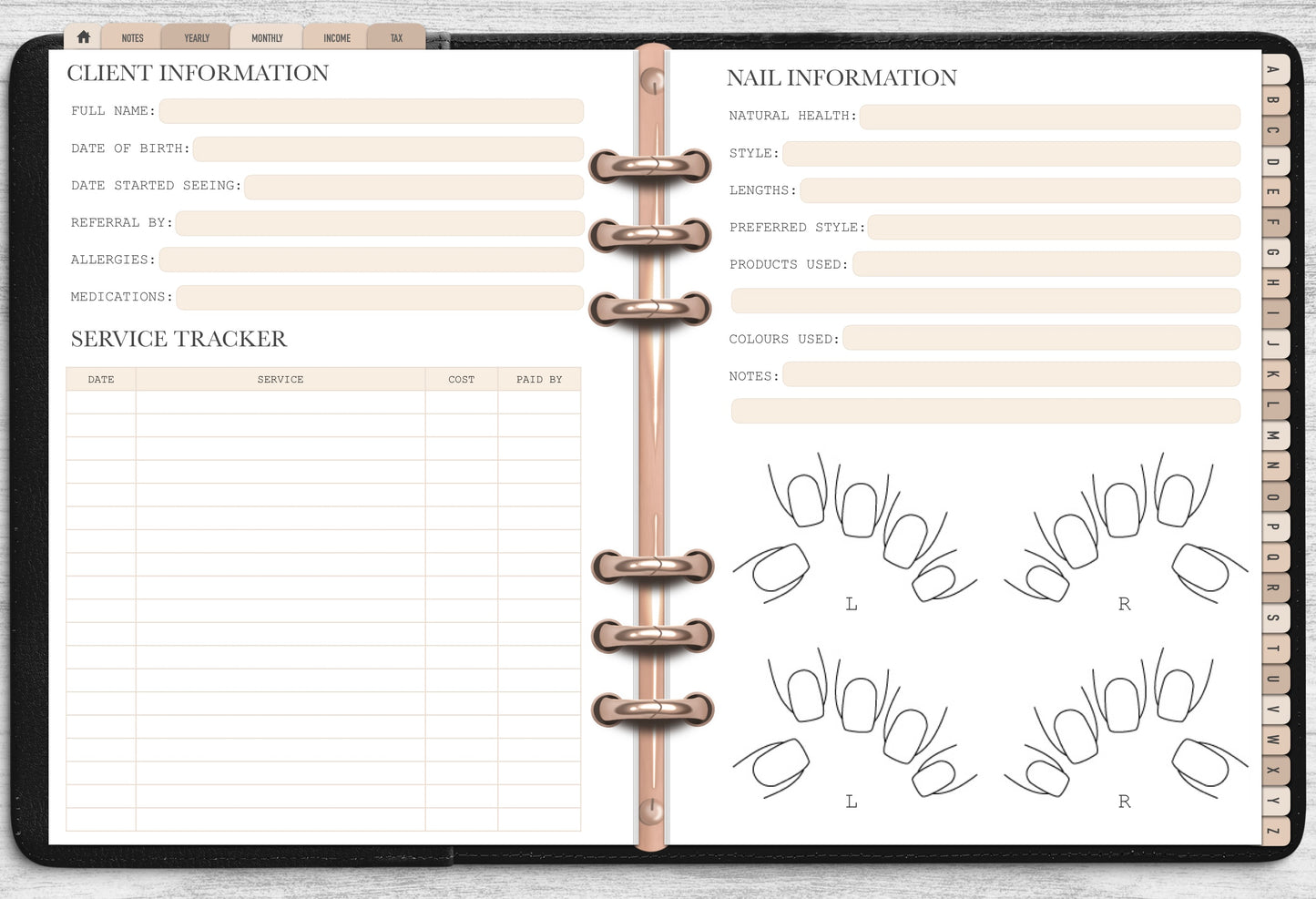 DIGITAL Nail Client Record Book