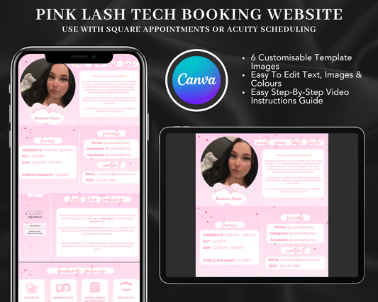 Pink Lash Technician Booking Website - Canva Template