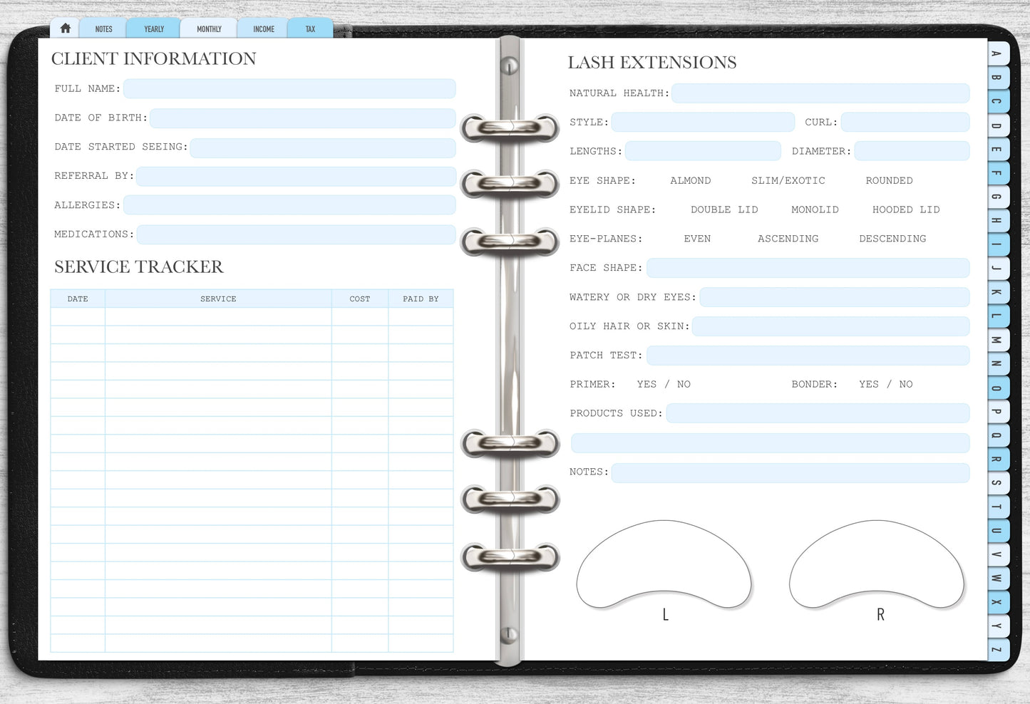 DIGITAL Lash Client Record Book