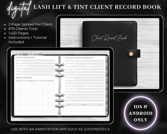 DIGITAL Lash Lift & Tint Client Record Book