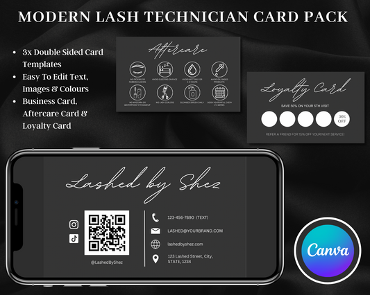 Modern Lash Tech Card Pack - Canva Template