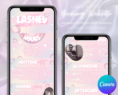 Lash Artist Square/Acuity Booking Website - Canva Template