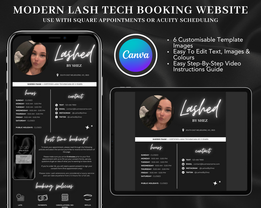 Modern Lash Technician Booking Website - Canva Template