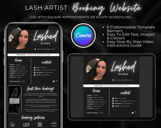 Lash Artist Booking Website - Canva Template