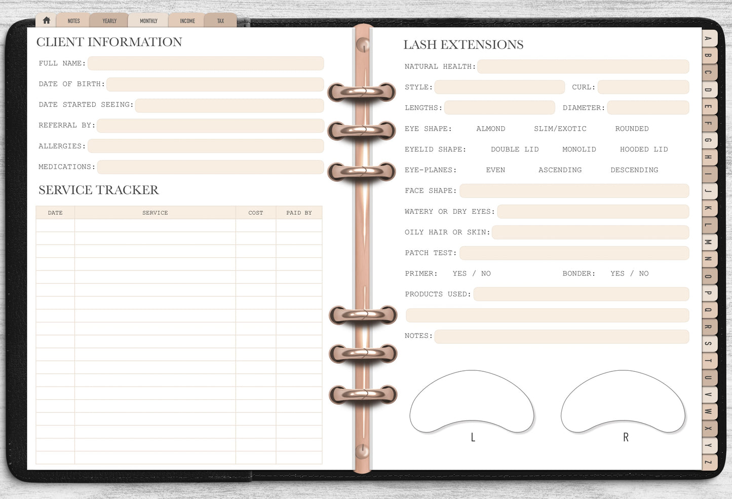 DIGITAL Lash Client Record Book