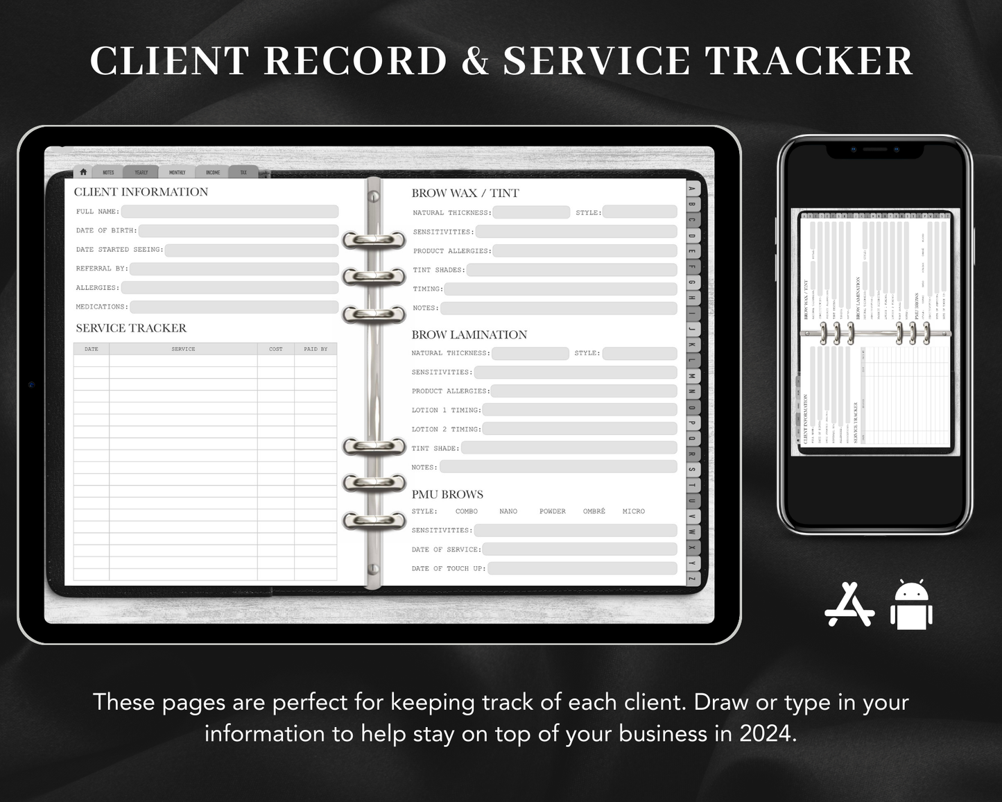 DIGITAL Brow Tech Client Record Book