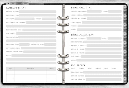 DIGITAL Lash & Brow Client Record Book