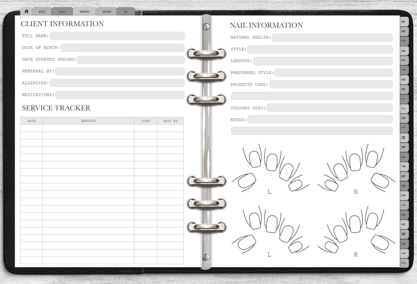 DIGITAL Nail Client Record Book