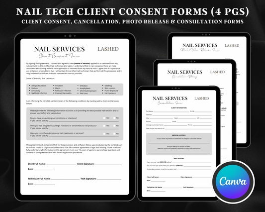 Nail Tech Client Consent Forms (4 PGS) - Canva Template