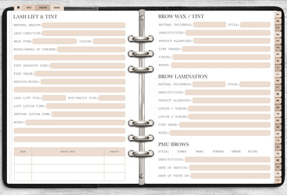 DIGITAL Lash & Brow Client Record Book