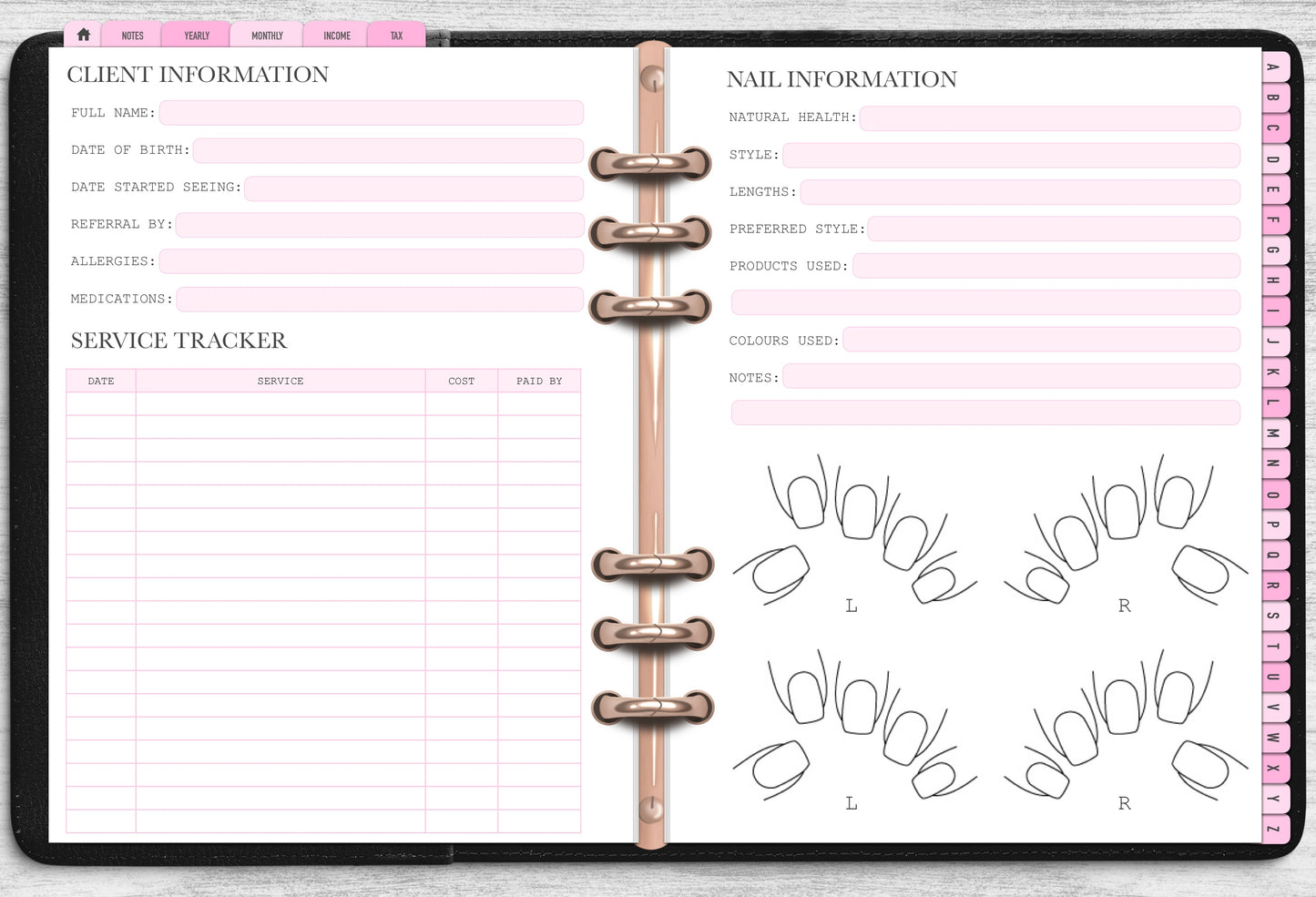 DIGITAL Nail Client Record Book