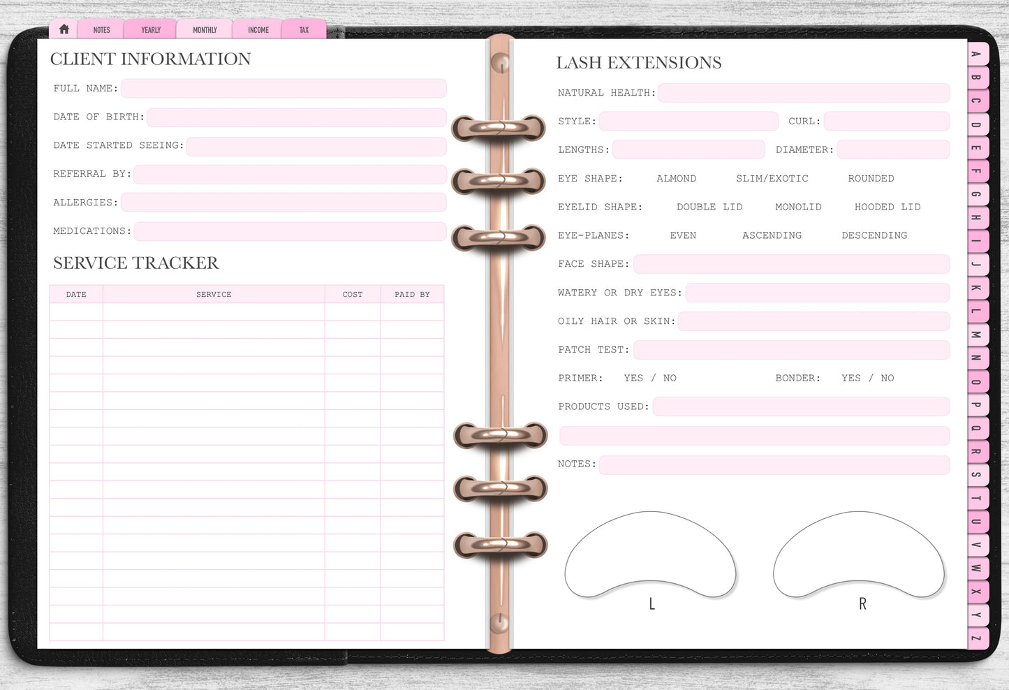 DIGITAL Lash Client Record Book