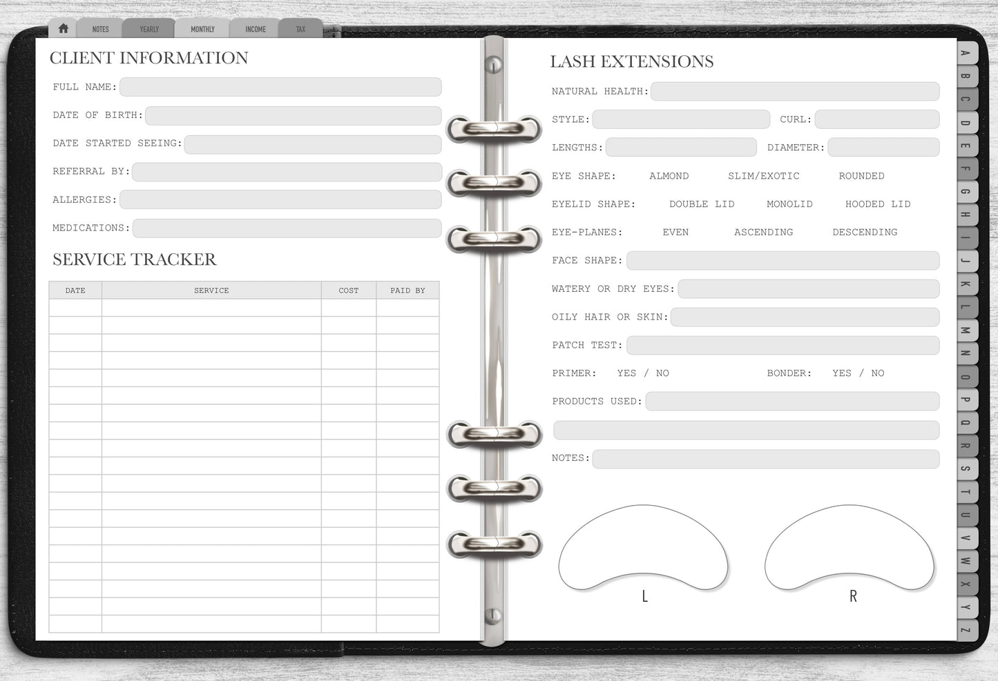 DIGITAL Lash Client Record Book