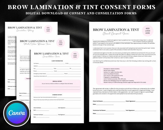 Brow Lamination & Tint Client Consent Forms (4 PGS) - Canva Template