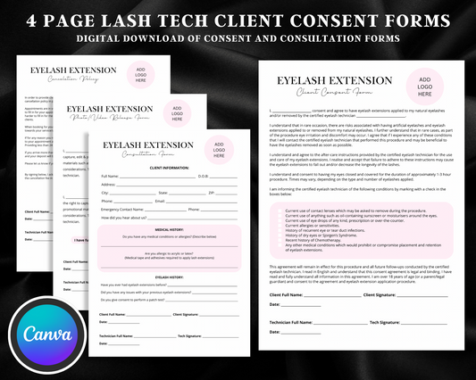 Lash Tech Client Consent Forms (4 PGS) - Canva Template