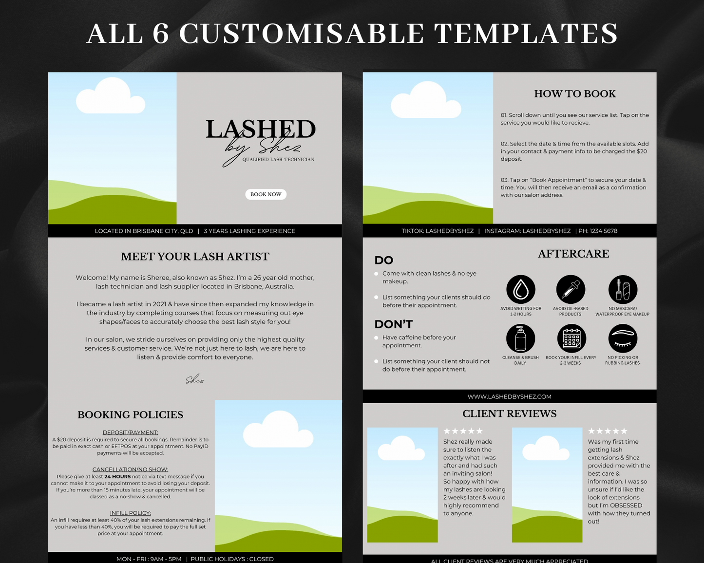 Aesthetic Lash Technician Booking Website - Canva Template