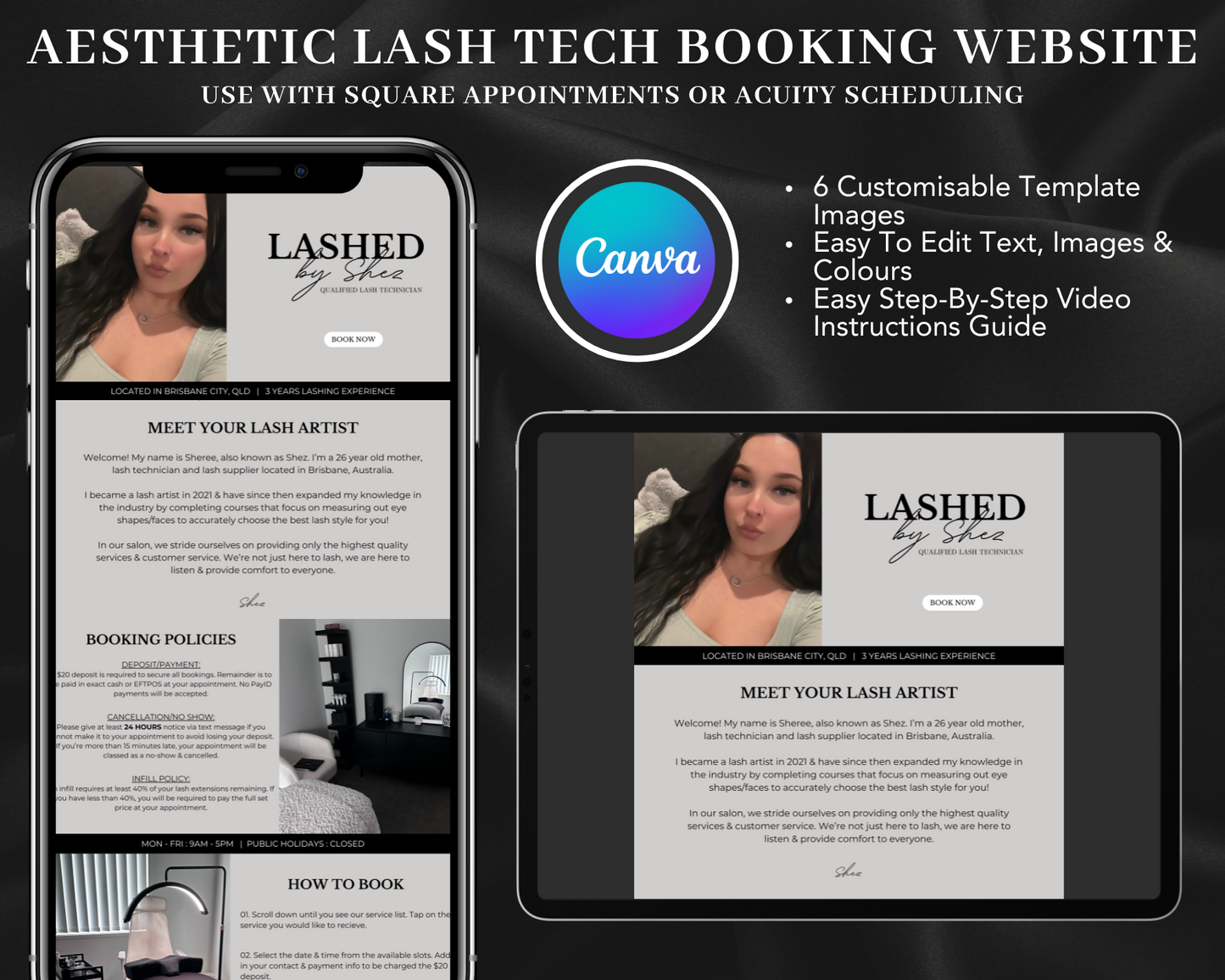 Aesthetic Lash Technician Booking Website - Canva Template