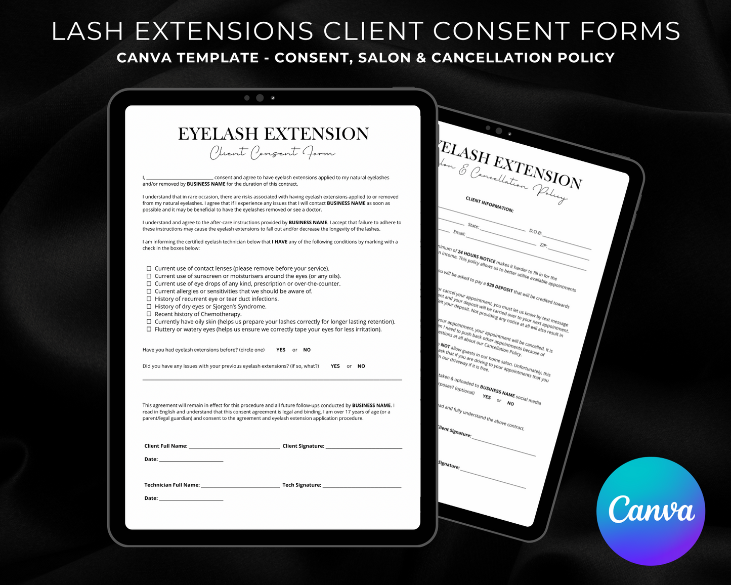 Eyelash Extensions Client Consent Forms - Canva Template
